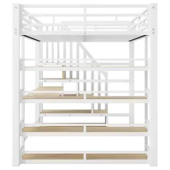 ModernLuxe Lit mezzanine en métal 140x200cm - Avec bureau et compartiments de rangement - Avec LED et port USB - MDF - Blanc (sans matelas) Online