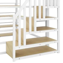 ModernLuxe Lit mezzanine en métal 140x200cm - Avec bureau et compartiments de rangement - Avec LED et port USB - MDF - Blanc (sans matelas) Online