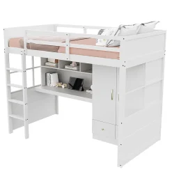 Blackcolors Lit mezzanine enfant avec bureau et armoire,90x200cm,blanc,avec échelle et rangement Discount