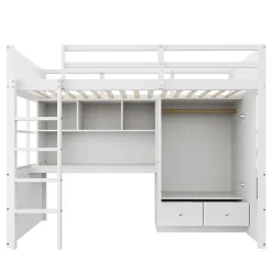 Blackcolors Lit mezzanine enfant avec bureau et armoire,90x200cm,blanc,avec échelle et rangement Discount