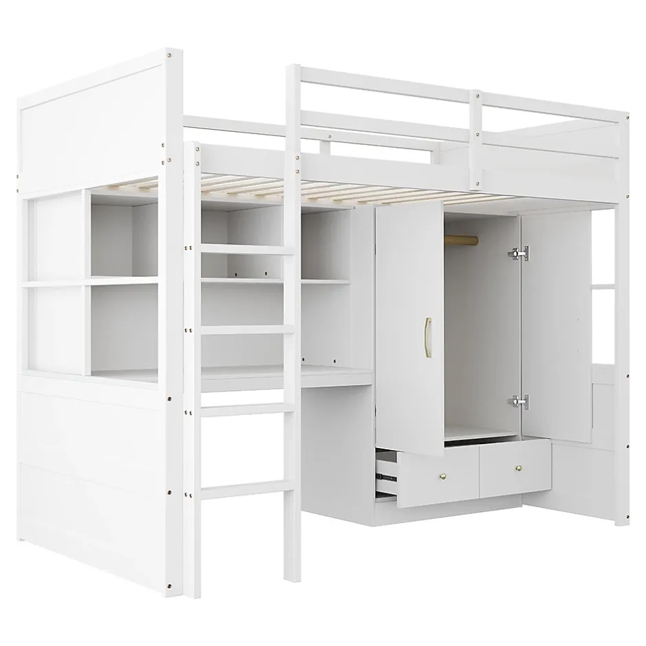Blackcolors Lit mezzanine enfant avec bureau et armoire,90x200cm,blanc,avec échelle et rangement Discount