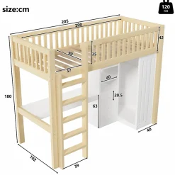 Okwish Lit Mezzanine Enfant 90x200 cm - avec Bureau Intégré, Armoire et 3 Tiroirs, Échelle et Garde-Corps, Bois Naturel - sans Matelas Clearance