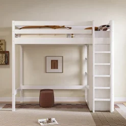 Okwish Lit Mezzanine Enfant 90x200 cm - Lit avec Armoire et 6 Étagères, Bois Massif et Panneaux E1, Blanc New