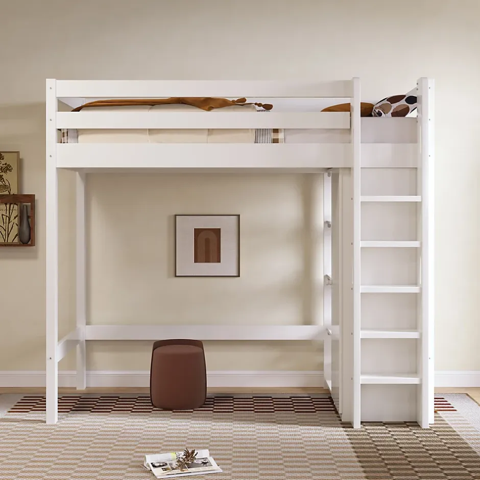 Okwish Lit Mezzanine Enfant 90x200 cm - Lit avec Armoire et 6 Étagères, Bois Massif et Panneaux E1, Blanc New