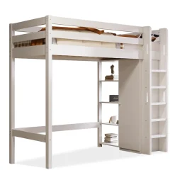 Okwish Lit Mezzanine Enfant 90x200 cm - Lit avec Armoire et 6 Étagères, Bois Massif et Panneaux E1, Blanc New