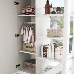 Okwish Lit Mezzanine Enfant 90x200 cm - Lit avec Armoire et 6 Étagères, Bois Massif et Panneaux E1, Blanc New