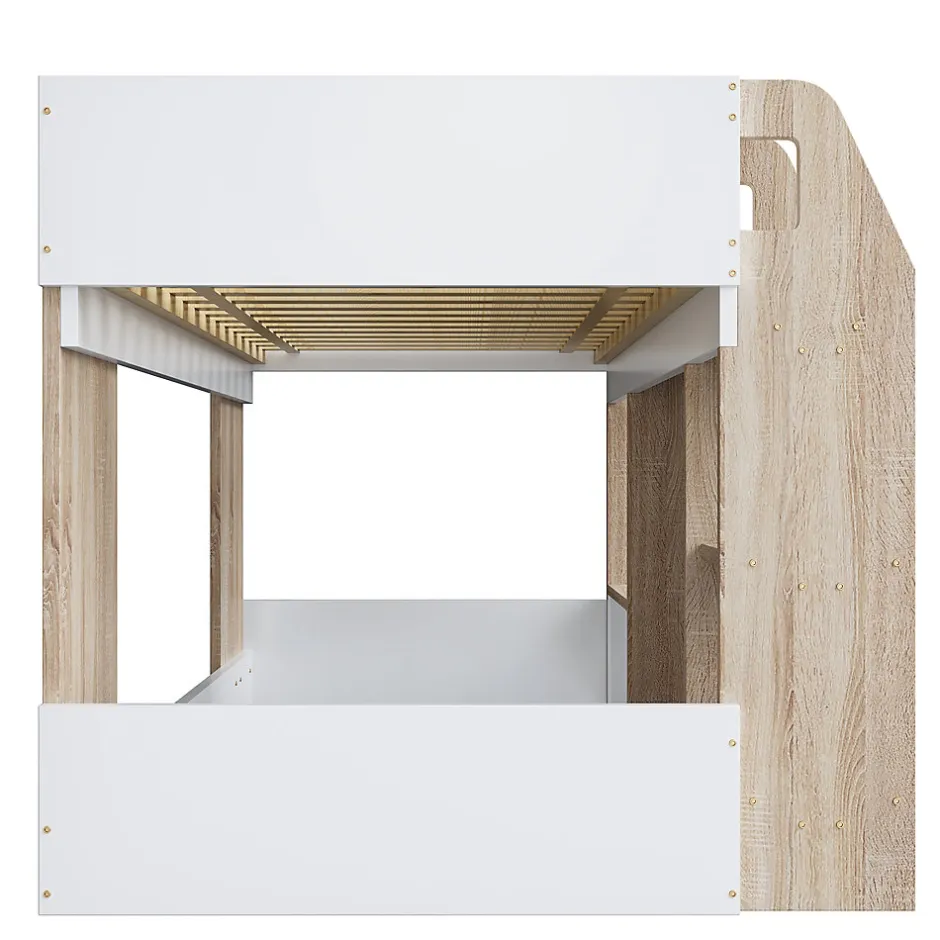 Okwish Lit Mezzanine enfant 90x200 cm avec Échelle et Rangement Ouvert - Bois Massif Naturel et Blanc, Sans Matelas