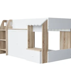 Okwish Lit Mezzanine enfant 90x200 cm avec Échelle et Rangement Ouvert - Bois Massif Naturel et Blanc, Sans Matelas