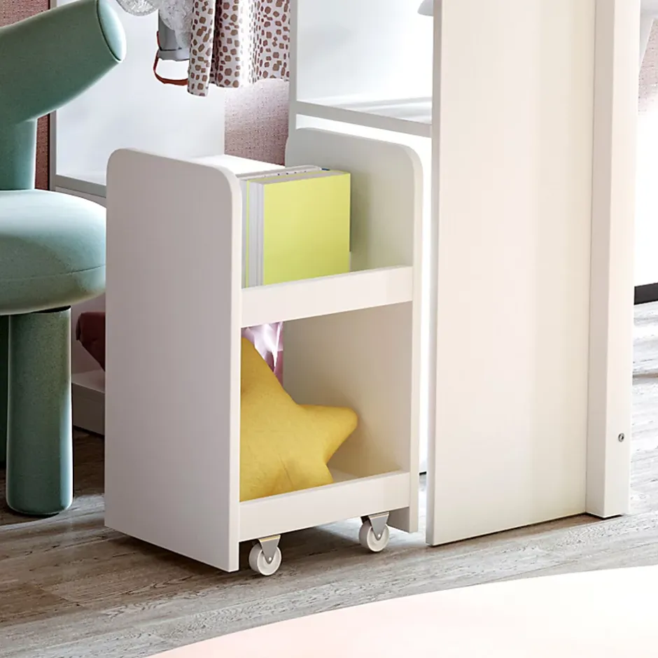 Okwish Lit Mezzanine enfant 90x200 cm en Bois avec Étagères, Porte-Vêtements & Chariot de Rangement Amovible - Multifonction - Blanc Discount