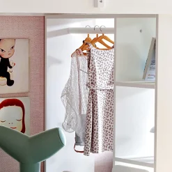 Okwish Lit Mezzanine enfant 90x200 cm en Bois avec Étagères, Porte-Vêtements & Chariot de Rangement Amovible - Multifonction - Blanc Discount