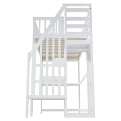 Okwish Lit Mezzanine enfant 90x200 cm avec Rangement, Escalier et Petit Dressing Intégré, Multifonction pour Chambre Ado, Blanc Sale