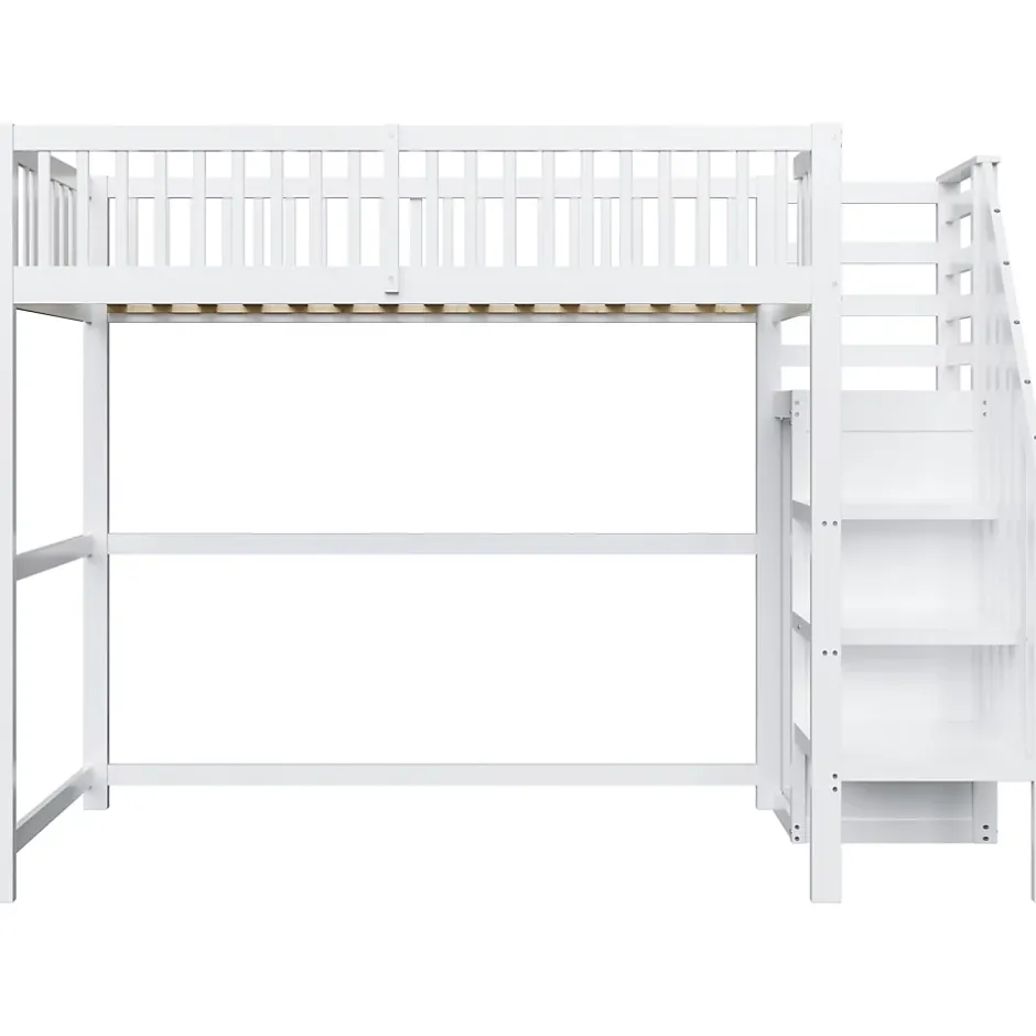 Okwish Lit Mezzanine enfant 90x200 cm avec Rangement, Escalier et Petit Dressing Intégré, Multifonction pour Chambre Ado, Blanc Sale