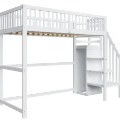 Okwish Lit Mezzanine enfant 90x200 cm avec Rangement, Escalier et Petit Dressing Intégré, Multifonction pour Chambre Ado, Blanc Sale