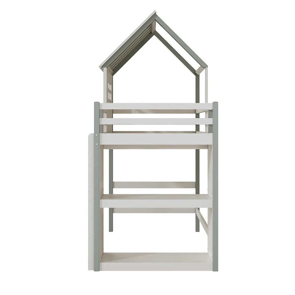 Okwish Lit Mezzanine enfant 90x200 cm - Lit Cabane avec Échelle de Sécurité, Rangement Intégré, Bois Massif MDF, Vert, Sans Matelas