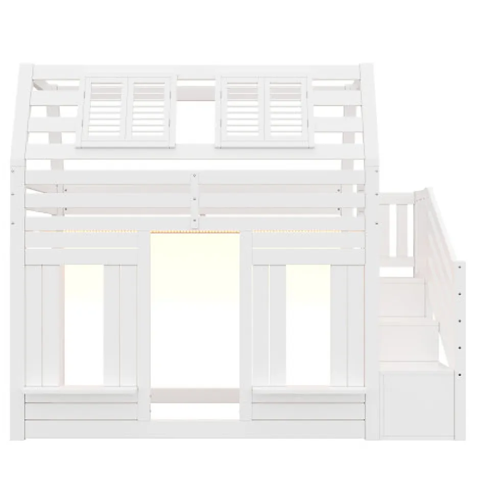 ModernLuxe Lit mezzanine enfant 90x200cm avec LED - Barrières de sécurité et échelle de rangement - MDF + Bois massif - Blanc (sans matelas)