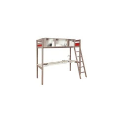 Weber Industries Lit mezzanine LOU 90x190 + 1 sommier + bureau + rangement 3 niches / Gris Taupe