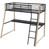 Vente-unique Lit mezzanine MALICIA - 90 x 190 cm - bureau intégré - Noir et chêne + matelas Best