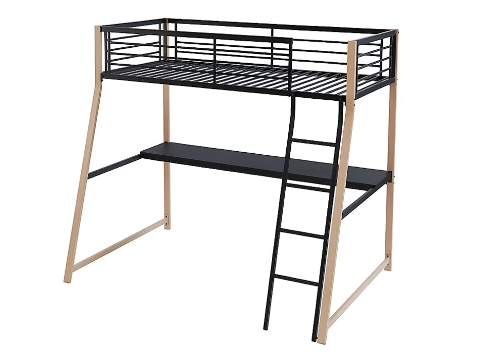 Vente-unique Lit mezzanine MALICIA - 90 x 190 cm - bureau intégré - Noir et chêne + matelas Best