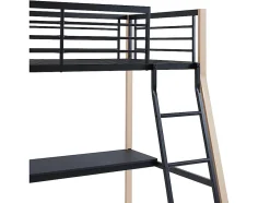 Vente-unique Lit mezzanine MALICIA - 90 x 190 cm - bureau intégré - Noir et chêne + matelas Best