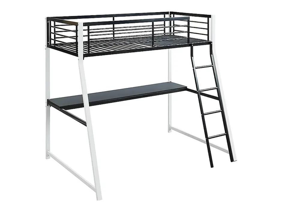 Vente-unique Lit mezzanine MALICIA - 90 x 190 cm - bureau intégré - Noir et blanc Sale