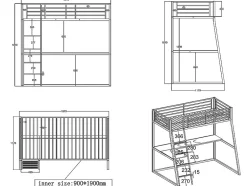 Vente-unique Lit mezzanine MALICIA - 90 x 190 cm - bureau intégré - Noir et blanc Sale