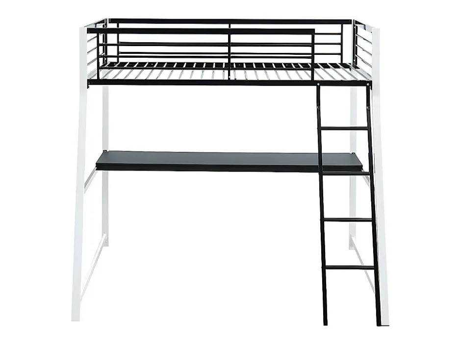 Vente-unique Lit mezzanine MALICIA - 90 x 190 cm - bureau intégré - Noir et blanc Sale