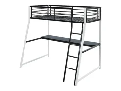Vente-unique Lit mezzanine MALICIA - 90 x 190 cm - bureau intégré - Noir et blanc Sale