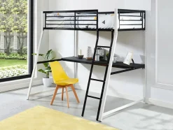 Vente-unique Lit mezzanine MALICIA - 90 x 190 cm - bureau intégré - Noir et blanc Sale