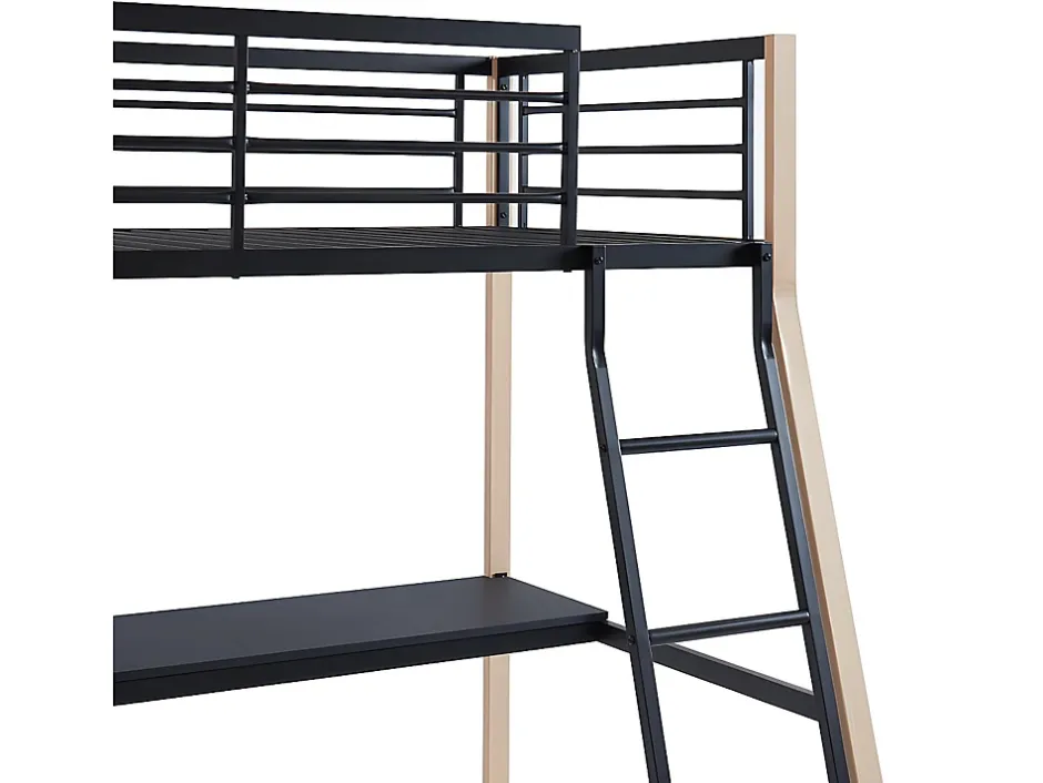 Vente-unique Lit mezzanine MALICIA - 90 x 190 cm - bureau intégré - Noir et chêne Online