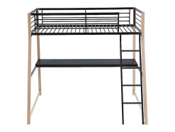 Vente-unique Lit mezzanine MALICIA - 90 x 190 cm - bureau intégré - Noir et chêne Online