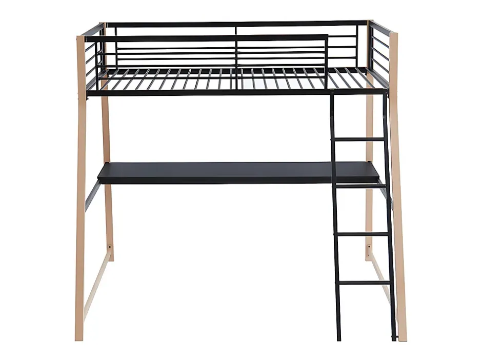 Vente-unique Lit mezzanine MALICIA - 90 x 190 cm - bureau intégré - Noir et chêne Online