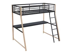 Vente-unique Lit mezzanine MALICIA - 90 x 190 cm - bureau intégré - Noir et chêne Online