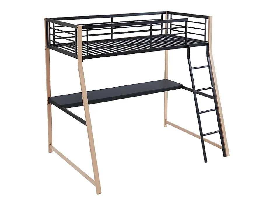 Vente-unique Lit mezzanine MALICIA - 90 x 190 cm - bureau intégré - Noir et chêne Online