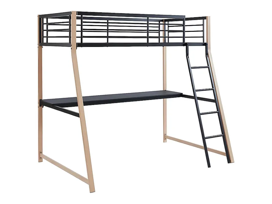 Vente-unique Lit mezzanine MALICIA - 90 x 190 cm - bureau intégré - Noir et chêne Online