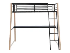 Vente-unique Lit mezzanine MALICIA - 90 x 190 cm - bureau intégré - Noir et chêne Online
