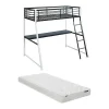 Vente-unique Lit mezzanine MALICIA - 90 x 190 cm - bureau intégré - Noir et blanc + matelas Hot
