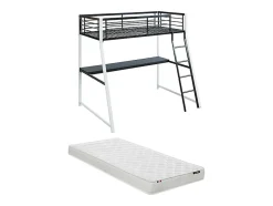 Vente-unique Lit mezzanine MALICIA - 90 x 190 cm - bureau intégré - Noir et blanc + matelas Hot