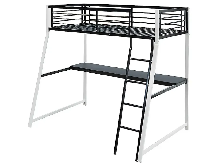 Vente-unique Lit mezzanine MALICIA - 90 x 190 cm - bureau intégré - Noir et blanc + matelas Hot
