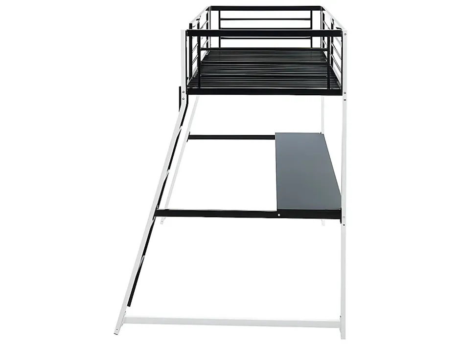 Vente-unique Lit mezzanine MALICIA - 90 x 190 cm - bureau intégré - Noir et blanc + matelas Hot