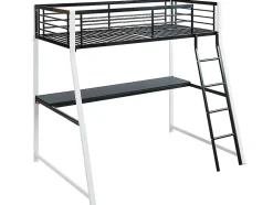 Vente-unique Lit mezzanine MALICIA - 90 x 190 cm - bureau intégré - Noir et blanc + matelas Hot