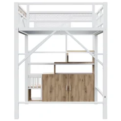 Okwish Lit Mezzanine Métal 140x200 cm avec Fenêtre et Garde-Corps - Blanc, Sans Matelas Online