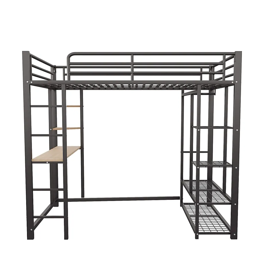 Urban Meuble Lit mezzanine métallique avec bureau, étagères et espace rangement Sale