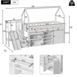 ModernLuxe Lit mezzanine multifonctionnel 90x200 cm en bois et MDF - avec toboggan, escalier et casiers - Blanc(sans matelas) Online