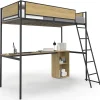 IDMarket Lit mezzanine simple DETROIT avec bureau et rangements 90 x 190 cm design industriel Discount