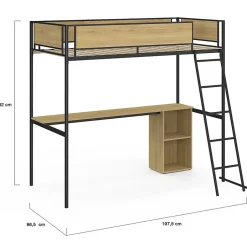 IDMarket Lit mezzanine simple DETROIT avec bureau et rangements 90 x 190 cm design industriel Discount