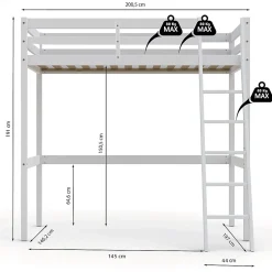 Weber Industries Lit mezzanine STUDIO 140x190 + 1 sommier / Blanc Best
