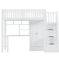 Okwish Lit Mezzanine 90x200 - Lit Enfant avec Bureau, Armoire et Rangements Intégrés, Design Pratique et Moderne, Bois Blanc Sale