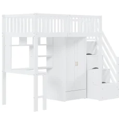 Okwish Lit Mezzanine 90x200 - Lit Enfant avec Bureau, Armoire et Rangements Intégrés, Design Pratique et Moderne, Bois Blanc Sale