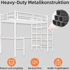 Okwish Lit Mezzanine 90x190 cm - avec Bureau en L et Escalier, Garde-Corps Continu, Structure en Métal, sans Matelas, Blanc Sale