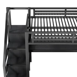 Okwish Lit Mezzanine 140x200 cm - avec Bureau Intégré et Rangement, LED et Ports USB - Métal - Noir